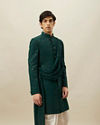 alt message - Manyavar Men Atlantic Deep Green Self Patterned Indo Western Set image number 0