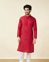 Teal Red Plain Kurta Set with Embroidered Collar image number 2