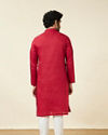 Teal Red Plain Kurta Set with Embroidered Collar image number 5