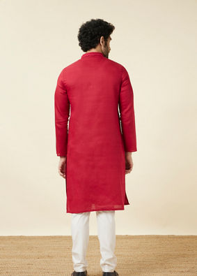 Teal Red Plain Kurta Set with Embroidered Collar image number 5