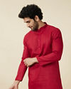 Teal Red Plain Kurta Set with Embroidered Collar image number 0