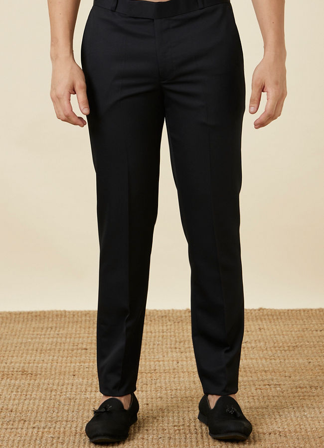 Manyavar Men Midnight Black Diamond Patterned Indo Western Set