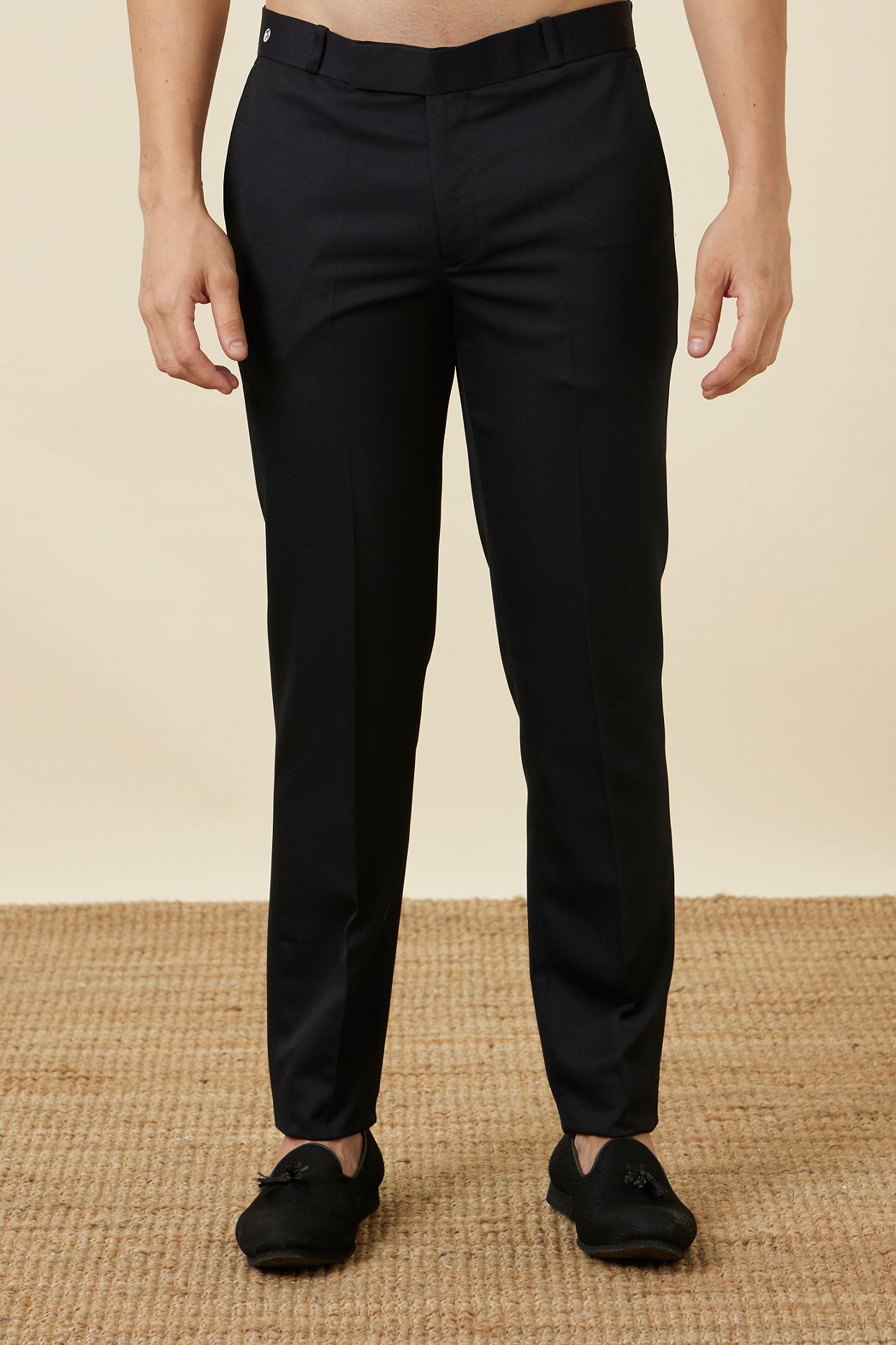 Manyavar Men Midnight Black Diamond Patterned Indo Western Set