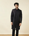 Manyavar Men Midnight Black Diamond Patterned Indo Western Set