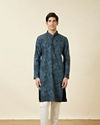 alt message - Manyavar Men Crystal Teal Blue Floral Printed Casual Kurta image number 2