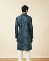 Manyavar Men Crystal Teal Blue Floral Printed Casual Kurta