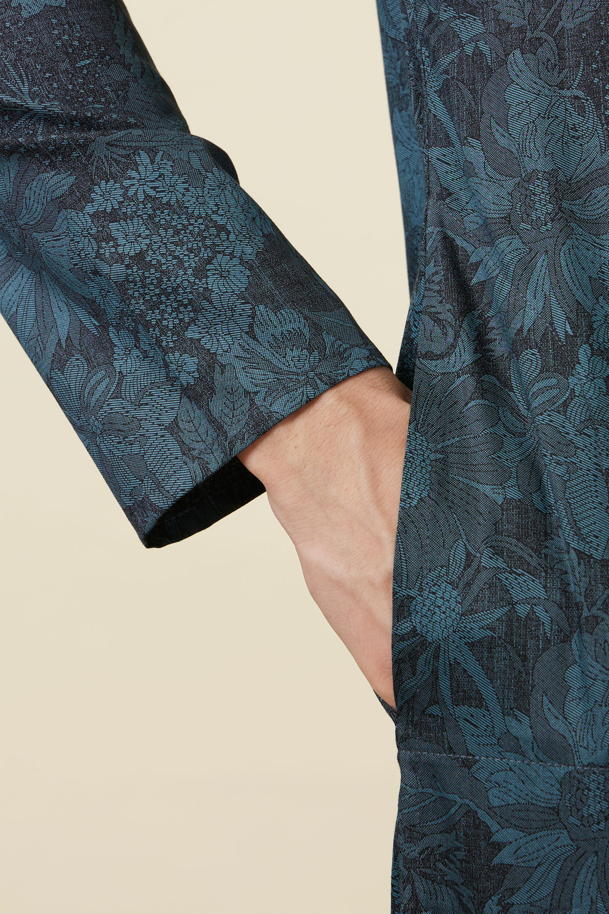 Manyavar Men Crystal Teal Blue Floral Printed Casual Kurta