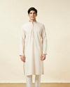 Manyavar Men Ivory White Embroidered Neckline Kurta Set