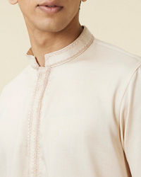 Manyavar Men Ivory White Embroidered Neckline Kurta Set