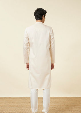 alt message - Manyavar Men Ivory White Embroidered Neckline Kurta Set image number 5