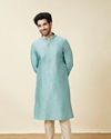 alt message - Manyavar Men Aqua Blue Buta Patterned Kurta Set image number 2