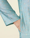 alt message - Manyavar Men Aqua Blue Buta Patterned Kurta Set image number 3