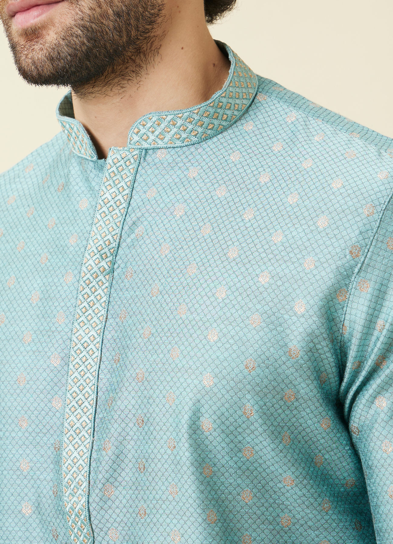 Manyavar Men Aqua Blue Buta Patterned Kurta Set