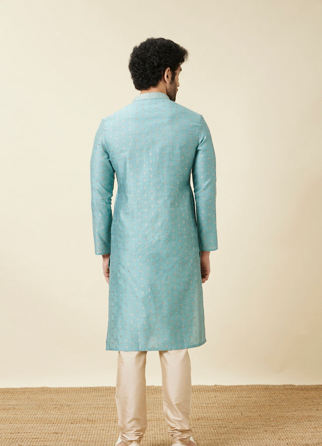 Manyavar Men Aqua Blue Buta Patterned Kurta Set