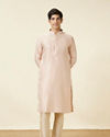 Manyavar Men Cream Pink Ogee Patterned Kurta Set