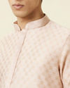Manyavar Men Cream Pink Ogee Patterned Kurta Set