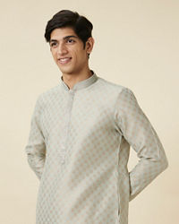 Manyavar Men Pista Green Ogee Patterned Kurta Set