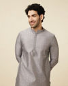 alt message - Manyavar Men Glacier Grey Buta Patterned Kurta Set image number 0