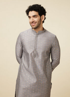 Manyavar Men Glacier Grey Buta Patterned Kurta Set