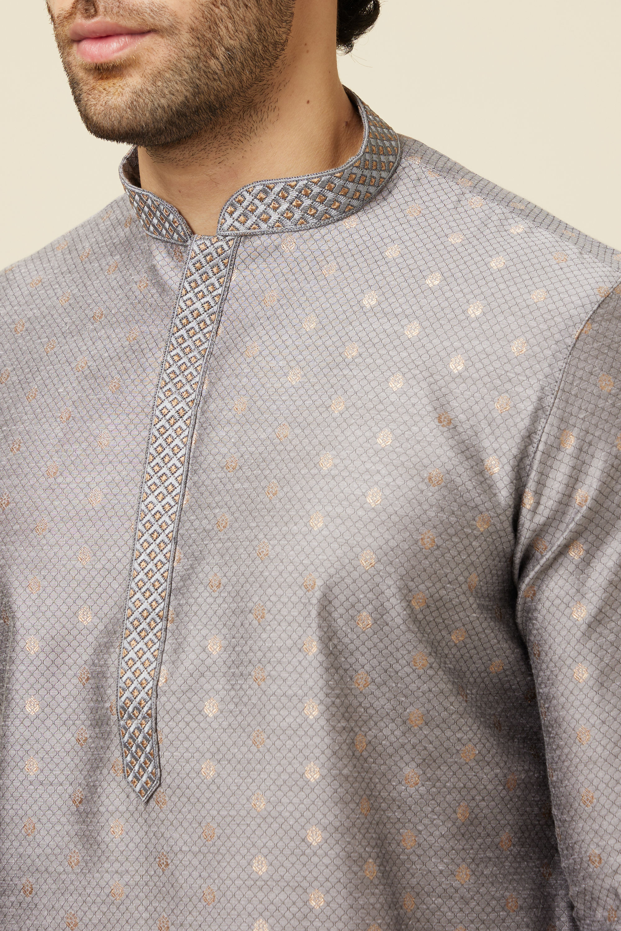 Manyavar Men Glacier Grey Buta Patterned Kurta Set