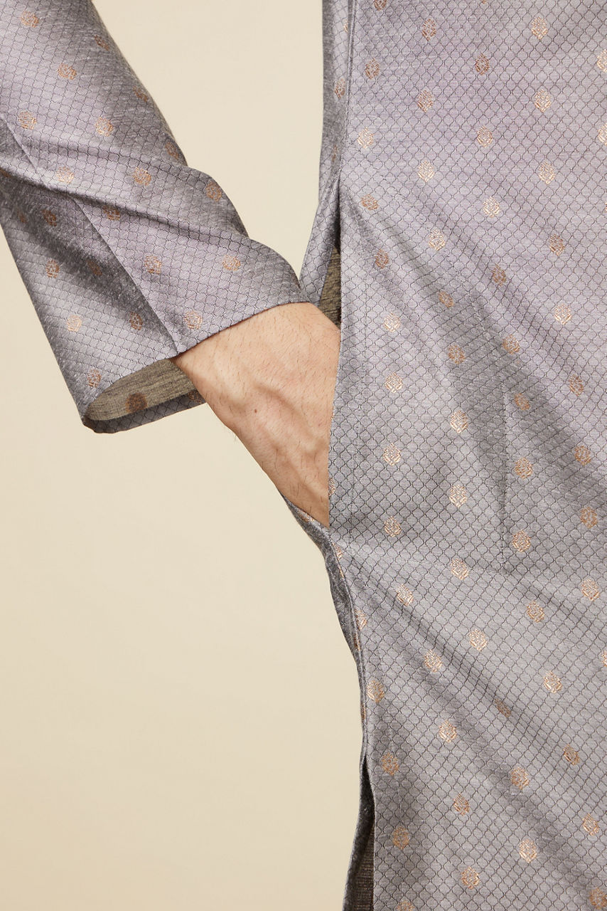 Manyavar Men Glacier Grey Buta Patterned Kurta Set