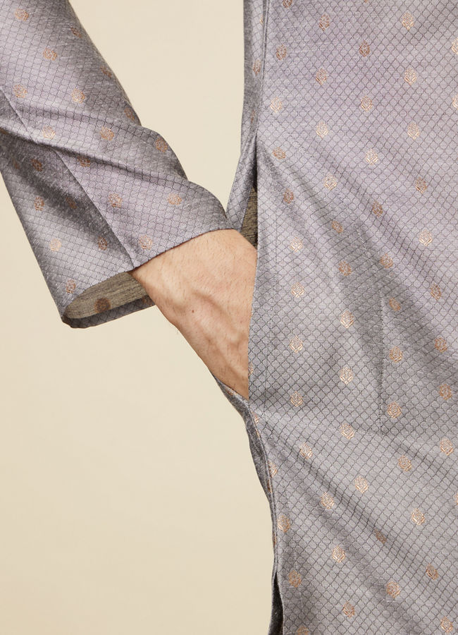 Manyavar Men Glacier Grey Buta Patterned Kurta Set