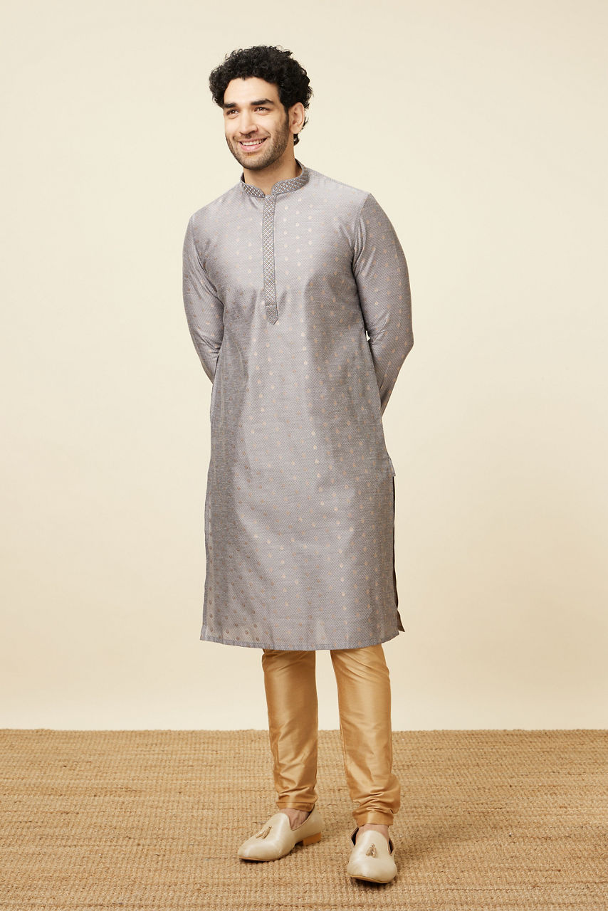 Manyavar Men Glacier Grey Buta Patterned Kurta Set