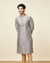 alt message - Manyavar Men Glacier Grey Buta Patterned Kurta Set image number 2