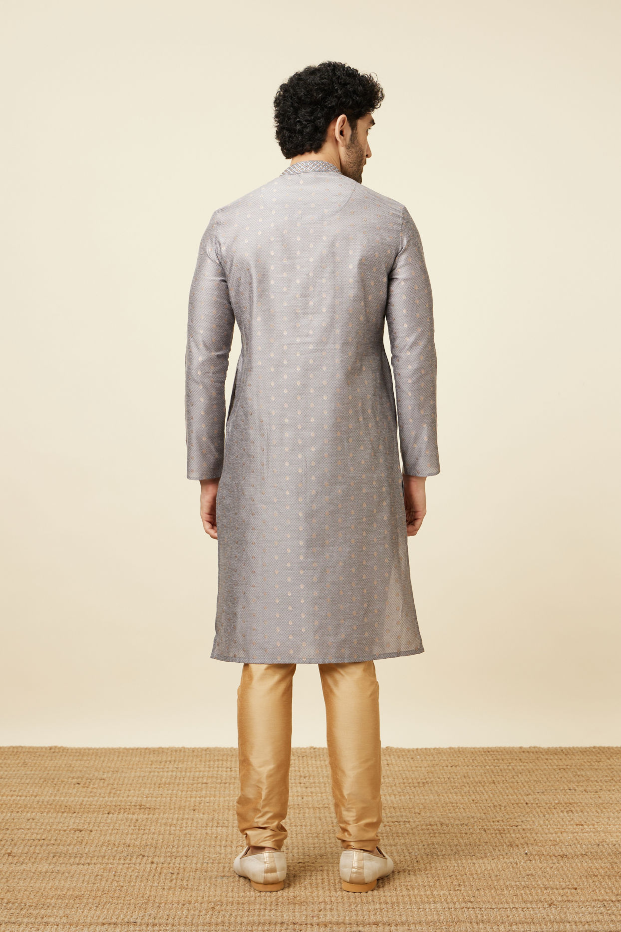 Manyavar Men Glacier Grey Buta Patterned Kurta Set