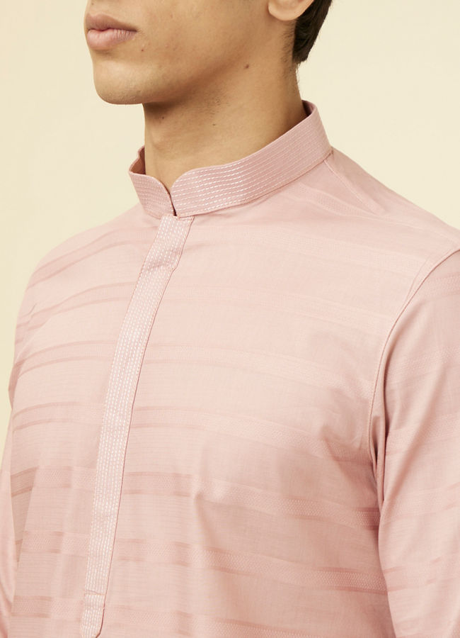 alt message - Manyavar Men Rosewater Pink Horizontal Striped Kurta Set image number 1