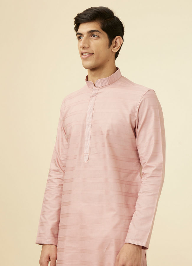 alt message - Manyavar Men Rosewater Pink Horizontal Striped Kurta Set image number 0