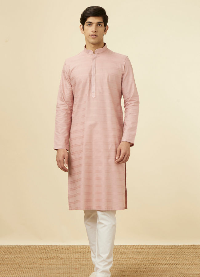 alt message - Manyavar Men Rosewater Pink Horizontal Striped Kurta Set image number 2