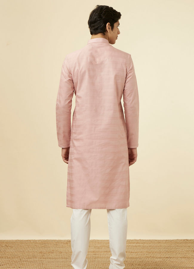 alt message - Manyavar Men Rosewater Pink Horizontal Striped Kurta Set image number 5