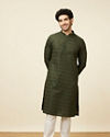 Manyavar Men Kale Green Self Embroidered Kurta Set