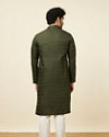Manyavar Men Kale Green Self Embroidered Kurta Set