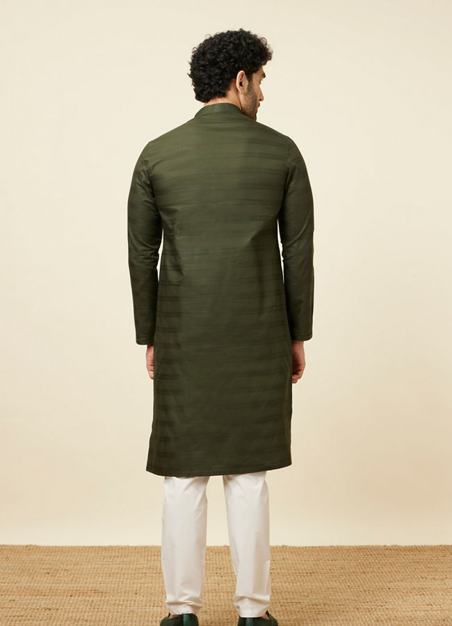 Manyavar Men Kale Green Self Embroidered Kurta Set
