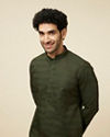 alt message - Manyavar Men Kale Green Self Embroidered Kurta Set image number 0