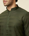 alt message - Manyavar Men Kale Green Self Embroidered Kurta Set image number 1