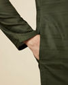 Manyavar Men Kale Green Self Embroidered Kurta Set