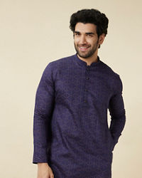 Manyavar Men Deep Blue Linear Patterned Casual Kurta