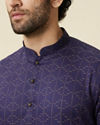 Manyavar Men Deep Blue Linear Patterned Casual Kurta