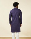 Manyavar Men Deep Blue Linear Patterned Casual Kurta