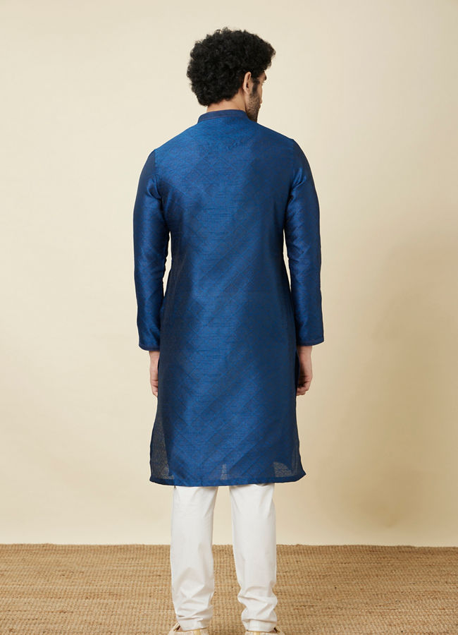 Blue Jacquard Patterned Kurta Set image number 5