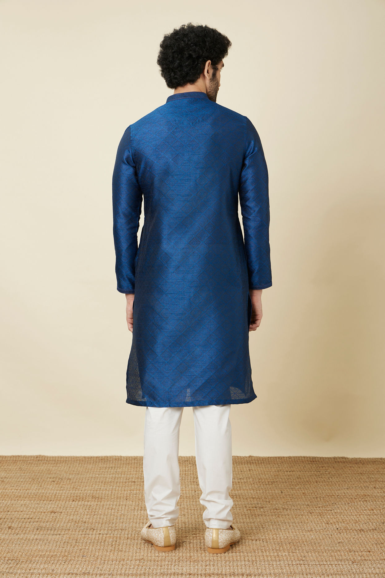 Manyavar Men Ultramarine Blue Multi Patterned Kurta Set