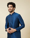 Blue Jacquard Patterned Kurta Set image number 0