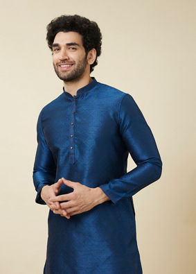 Blue Jacquard Patterned Kurta Set