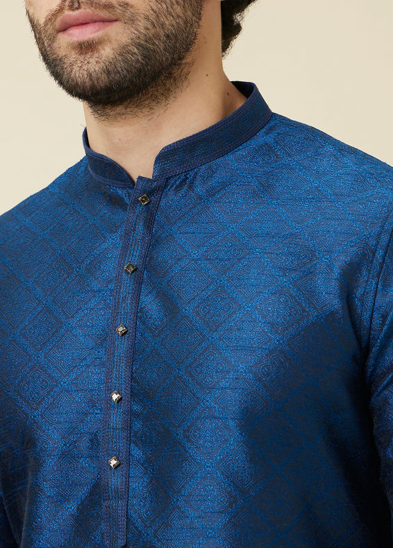 Manyavar Men Ultramarine Blue Multi Patterned Kurta Set