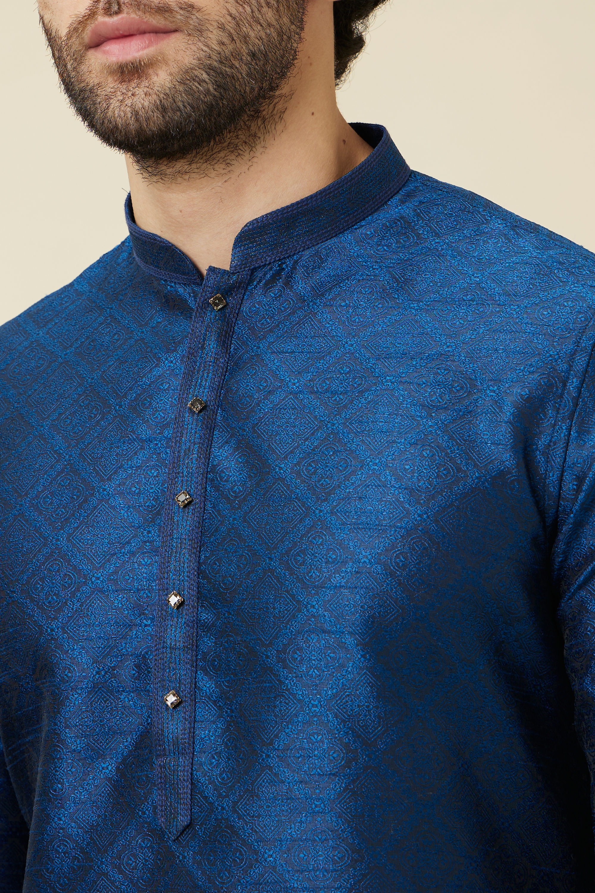 Manyavar Men Ultramarine Blue Multi Patterned Kurta Set