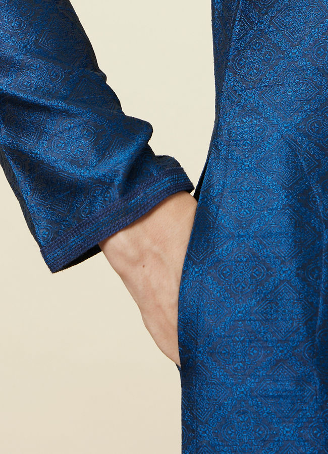 Manyavar Men Ultramarine Blue Multi Patterned Kurta Set