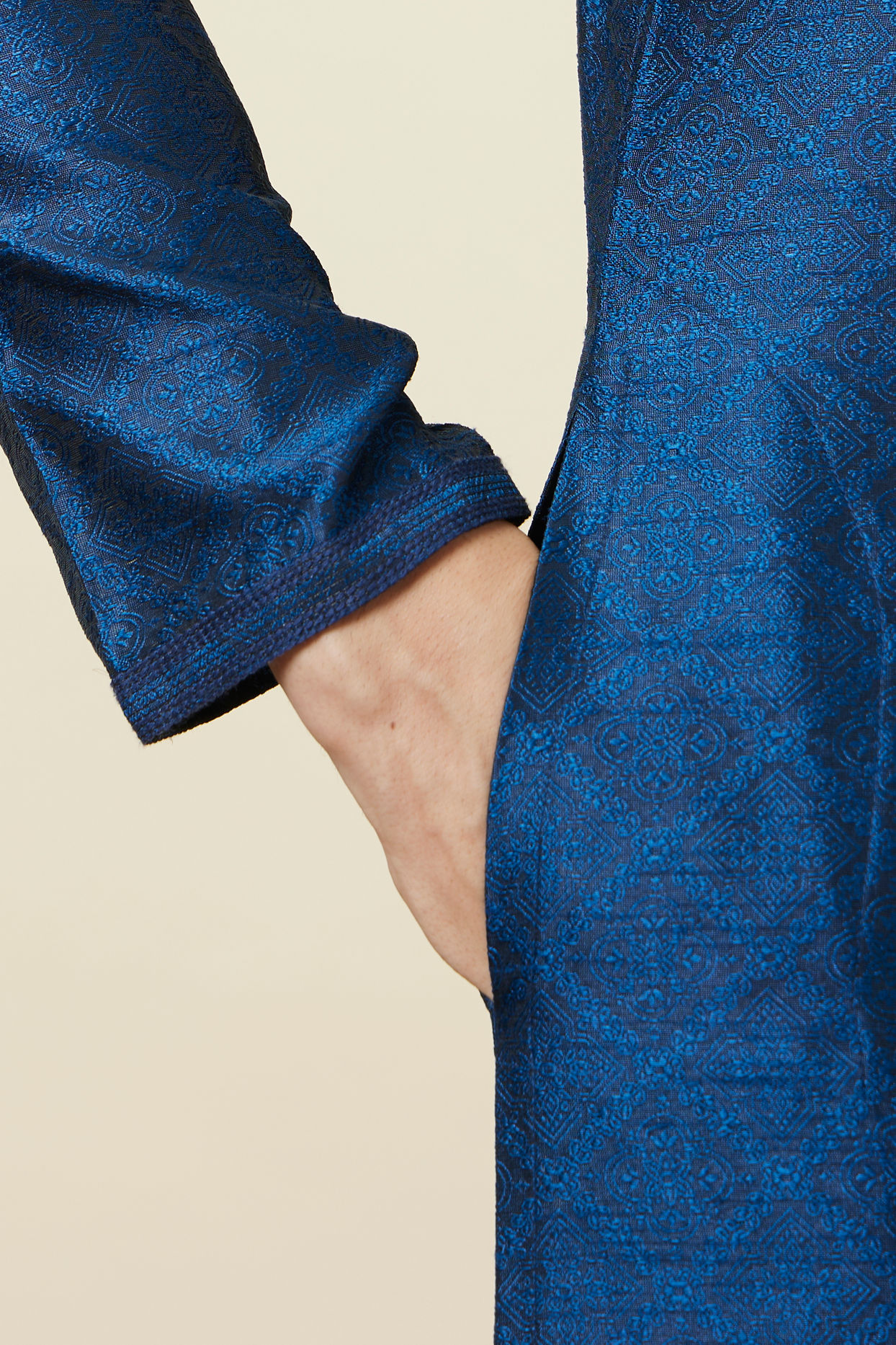 Manyavar Men Ultramarine Blue Multi Patterned Kurta Set